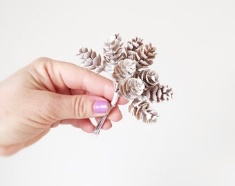 20 Small Wired Pinecones in Whitewashed Brown - Artificial Pinecones - ITEM 01290