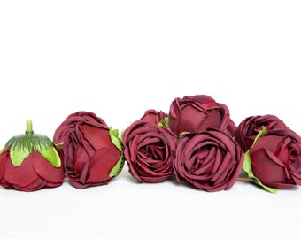 10 Gorgeous Small Roses in BURGUNDY - Artificial Flowers, Roses, Small Roses - ITEM 01368