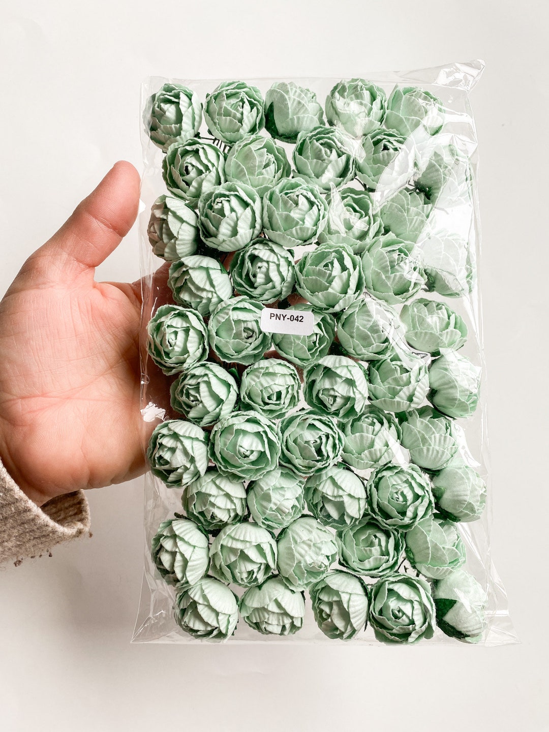 50 Mulberry Paper Ranunculus Buds in Mint Green Artificial Flowers
