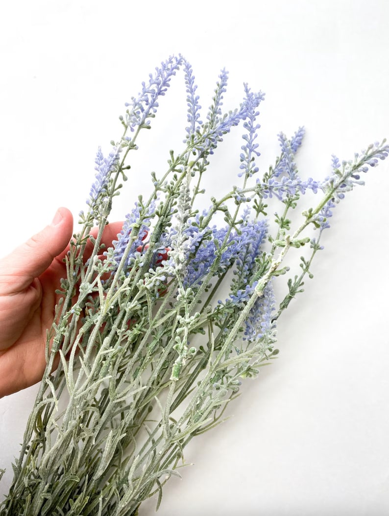 12 Artificial Lavender Stems in Periwinkle Blue 18 Stems Artificial Flowers Fake Lavender ITEM
