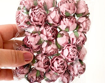 25 renoncules en papier mûrier rose mauve - fleurs artificielles, fleurs en papier, bourgeons de pivoine roses, renoncules en papier rose - bourgeons de pivoine