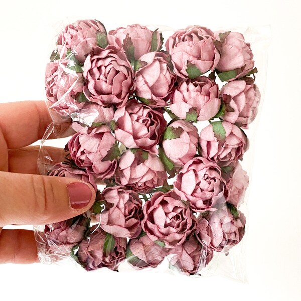 25 Ranunculus Mulberry Paper in Mauve Pink - Paper Flowers, Pink Peony Buds, Pink Paper Ranunculus - Peony Buds - ITEM 01733