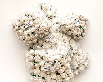 100 Open Rose Mulberry Paper Flowers in Ivory/White - 10-25mm- CHO0SE SIZE - Paper Roses - Ivory Paper Roses,Ivory Roses, Tiny Roses
