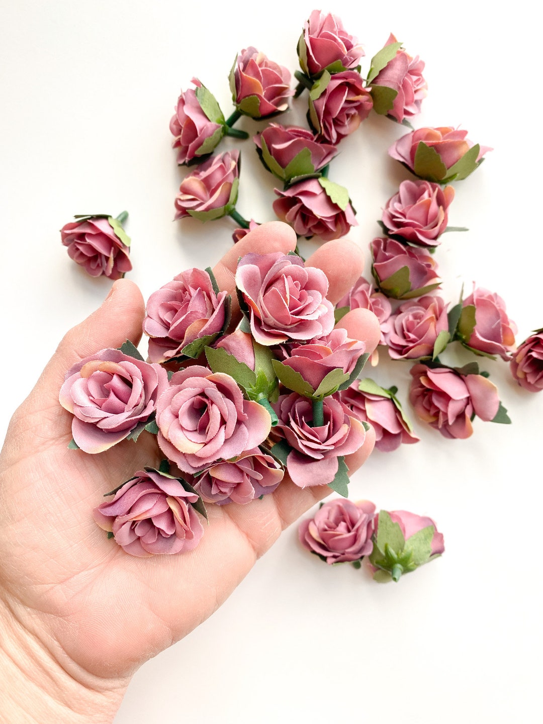 30 Mini Roses in Antique Pink and Purple - SMALL Artificial Roses -see ...