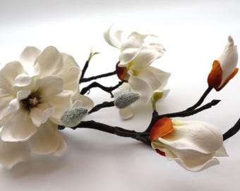 Real Touch 19" Magnolia Spray in White - Artificial Floral Arrangement Supply -