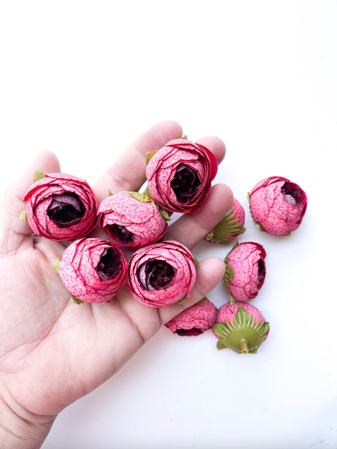 Small Ranunculus Invertirbrate 10 Small Vintage Inspired Ranunculus in Red - Artificial Flower, Fake ...