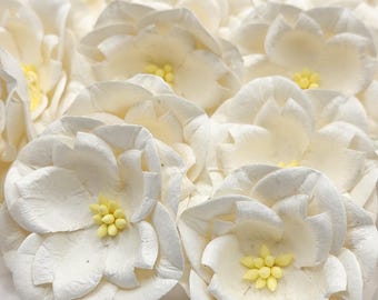 White Magnolias Mulberry Paper Flowers - Artificial Flowers - Choose QTY 10-25 - ITEM 2421