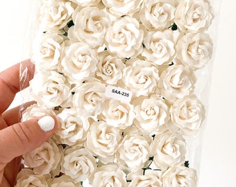 Small Wild Roses Mulberry Paper in Ivory, Off White 30mm - CHOOSE QTY - 2230