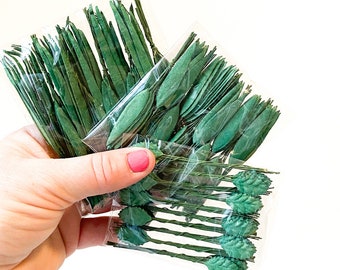 100 hojas de hierba verde de papel de morera o hojas de rosa en tallos de alambre -Elija el tamaño de la HOJA - Hojas de papel - Hoja de papel - Hoja de rosa