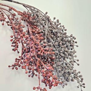 Tallos de bayas secas/preservadas colgantes en rojo rústico y marrón - Bayas secas artificiales