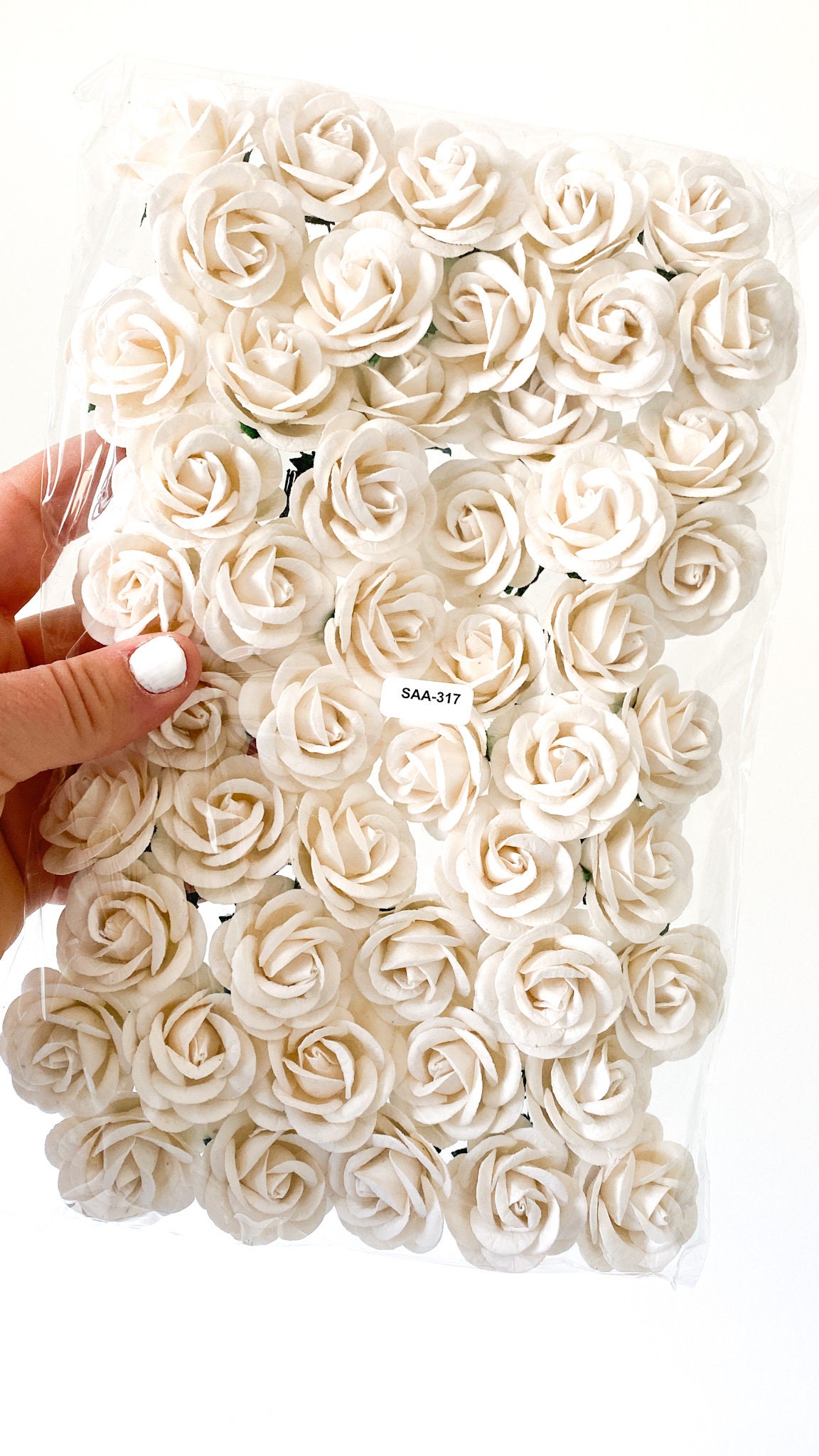50 Chelsea Roses in Mulberry Paper in White - Artificial Flowers, Paper Flowers, Paper Roses - White Paper Roses, White Roses - ITEM 2204