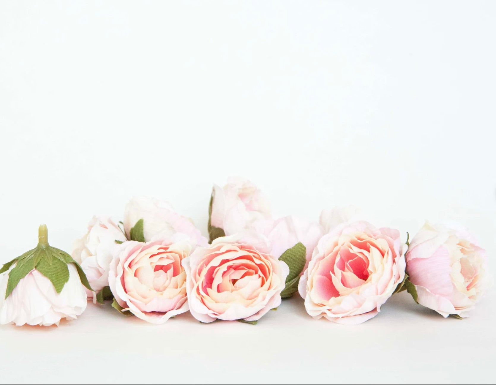 20 Mini Vintage Inspired Ruffled Roses in Pink and White - SMALL ...