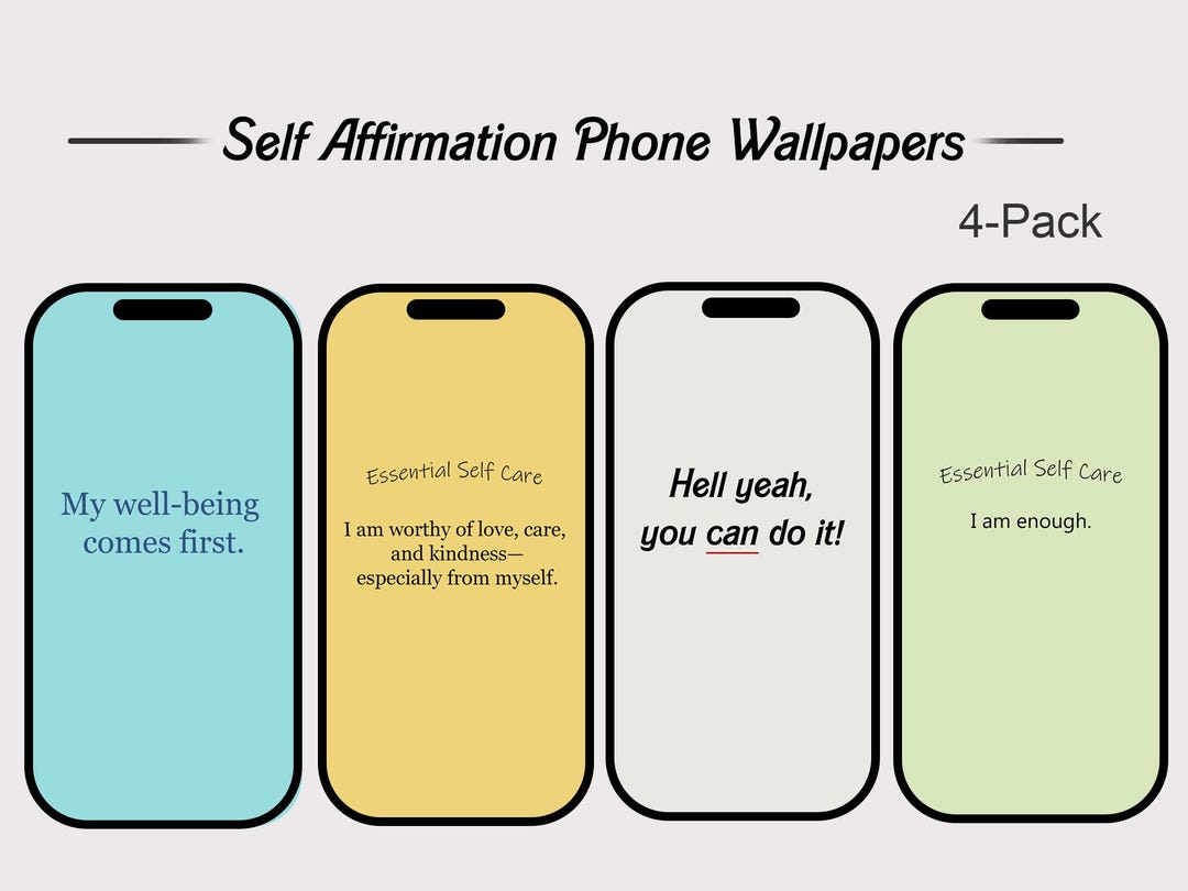 Affirmation iPhone Wallpaper, Self Care Lockscreen (set of 4) (instant ...