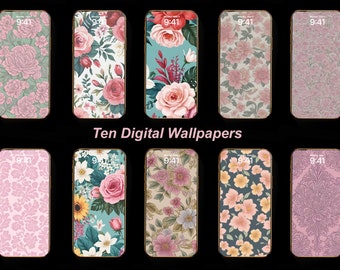 iPhone Wallpapers: Pink Floral Bundle of 10 mobile phone backgrounds, iOS, Cell Phone, Android, Phone Lock Screen, High Resolution