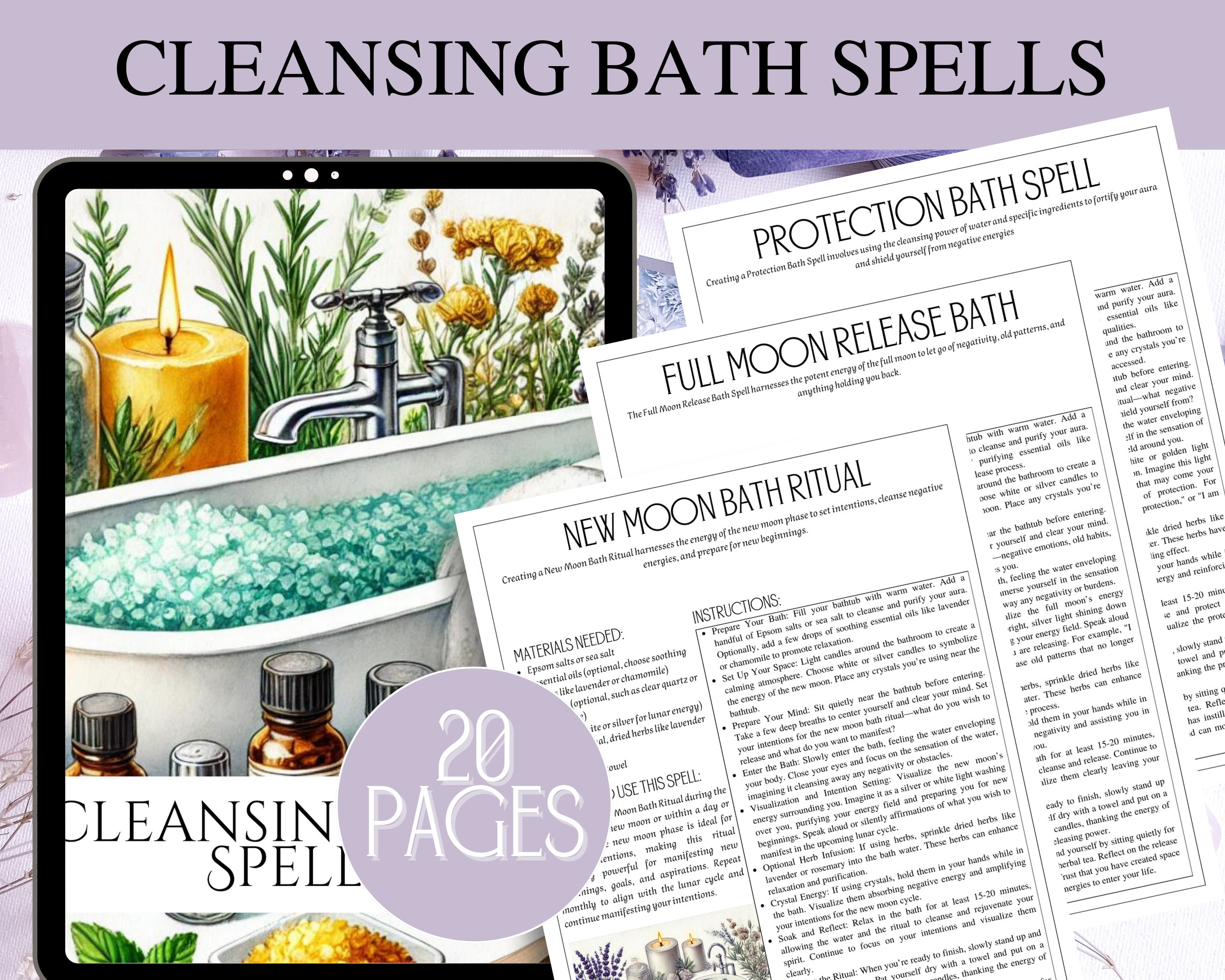 Printable Cleansing Bath Spell Pack 20 Rituals for New Beginnings, Love ...