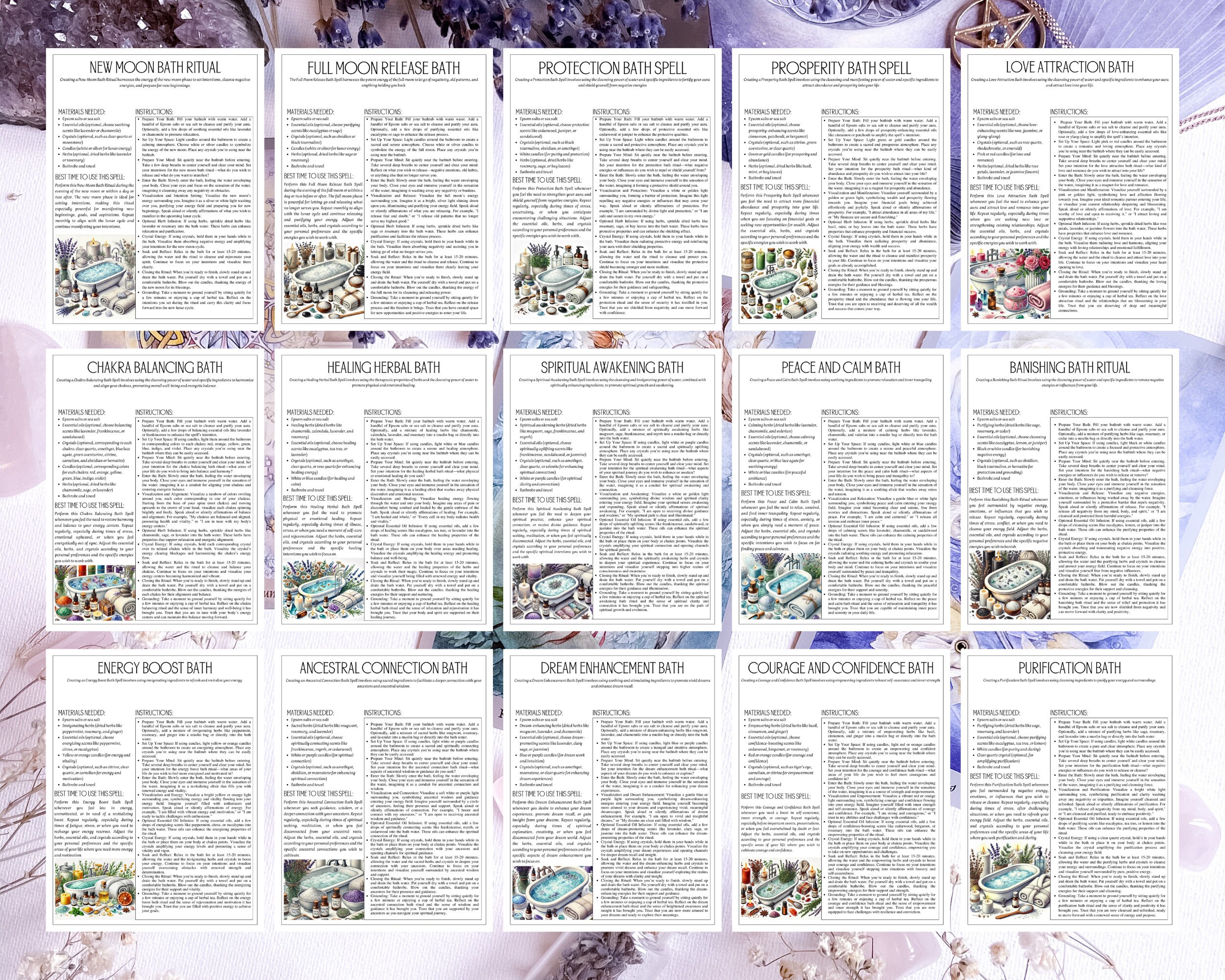 Printable Cleansing Bath Spell Pack 20 Rituals for New Beginnings, Love ...