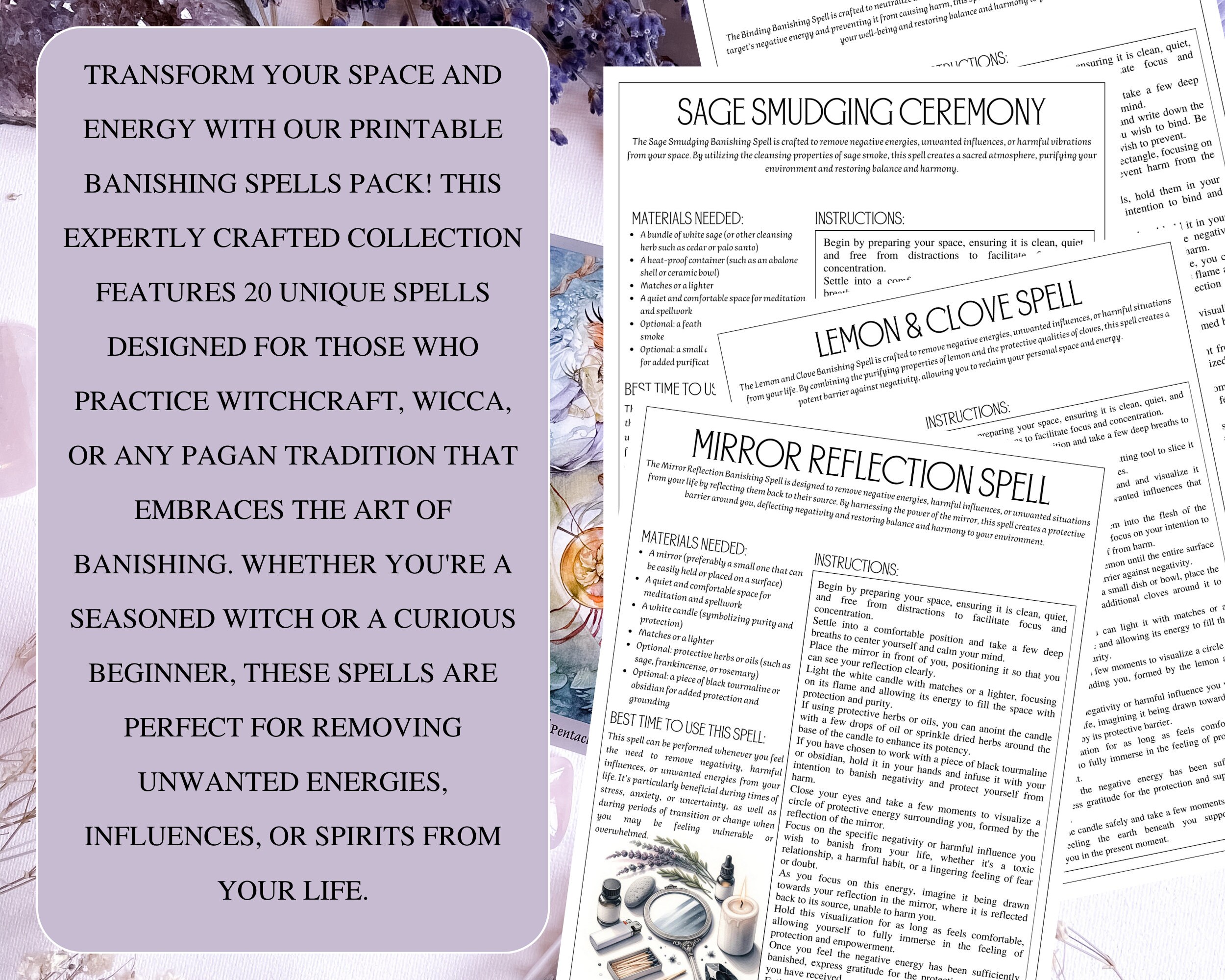 Printable Banishing Spells Pack 20 Unique Spells US Letter Size Instant ...