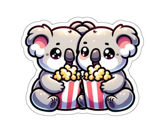 Koala che mangiano adesivo popcorn, estetica carina, decalcomania del diario, decalcomania del pianificatore, decalcomania del vinile, adesivi divertenti per i bambini