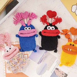 Crochet Little Monster Wollen Key Holder With Pull Strap,Car Key Chain, Key Pouch,Handmade Key Case,Crochet Funny Doll Key Case,Car Key Pack