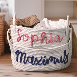 Baby Shower Gift Basket,Rope Cotton Basket,Personalized Baby Gift Basket,Baby Gift Basket,Toy Basket,Storage Basket,Baby Name Gift,Baby Gift image 1