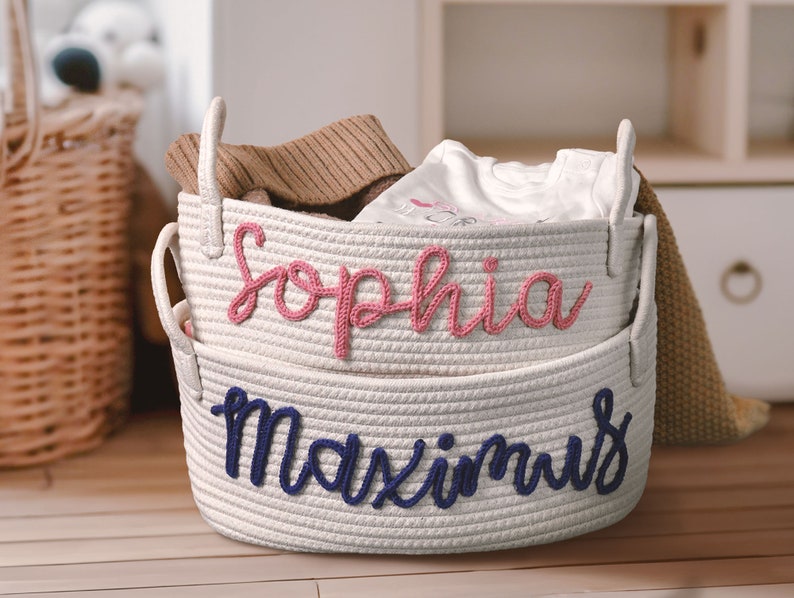 Baby Shower Gift Basket,Rope Cotton Basket,Personalized Baby Gift Basket,Baby Gift Basket,Toy Basket,Storage Basket,Baby Name Gift,Baby Gift image 1