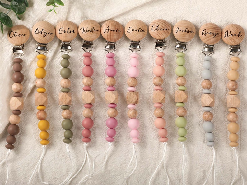 Personalisierte Schnullerkette mit Namen, Schnullerclip, Neugeborenen Schnullerkette, Gender Neutral Baby Shower Geschenk, benutzerdefinierte Schnullerhalter, Baby Geschenk Bild 3