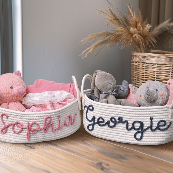 Personalisierter Babyparty-Geschenkkorb,Seilbaumwollkorb,kundenspezifischer Monogrammkorb,Baby-Geschenkkorb,Spielzeugkorb,Aufbewahrungskorb,Baby-Namensgeschenk