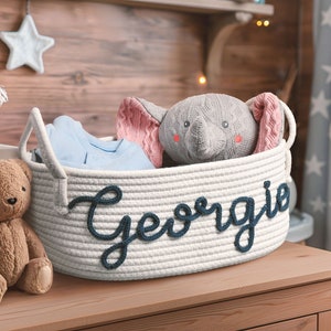 Baby Shower Gift Basket,Rope Cotton Basket,Personalized Baby Gift Basket,Baby Gift Basket,Toy Basket,Storage Basket,Baby Name Gift,Baby Gift image 9