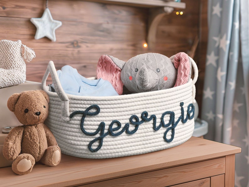 Baby Shower Gift Basket,Rope Cotton Basket,Personalized Baby Gift Basket,Baby Gift Basket,Toy Basket,Storage Basket,Baby Name Gift,Baby Gift image 9