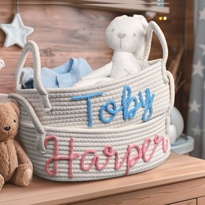 Baby Shower Gift Basket,Rope Cotton Basket,Personalized Baby Gift Basket,Baby Gift Basket,Toy Basket,Storage Basket,Baby Name Gift,Baby Gift image 2