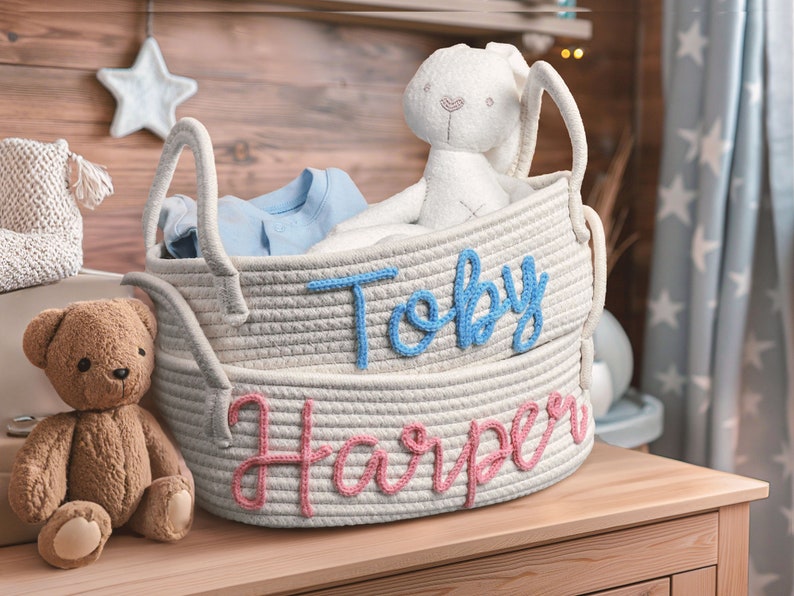 Baby Shower Gift Basket,Rope Cotton Basket,Personalized Baby Gift Basket,Baby Gift Basket,Toy Basket,Storage Basket,Baby Name Gift,Baby Gift image 2