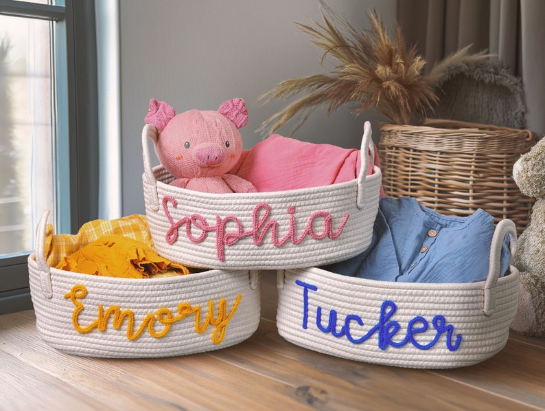 Baby Shower Gift Basket,Rope Cotton Basket,Personalized Baby Gift Basket,Baby Gift Basket,Toy Basket,Storage Basket,Baby Name Gift,Baby Gift image 10