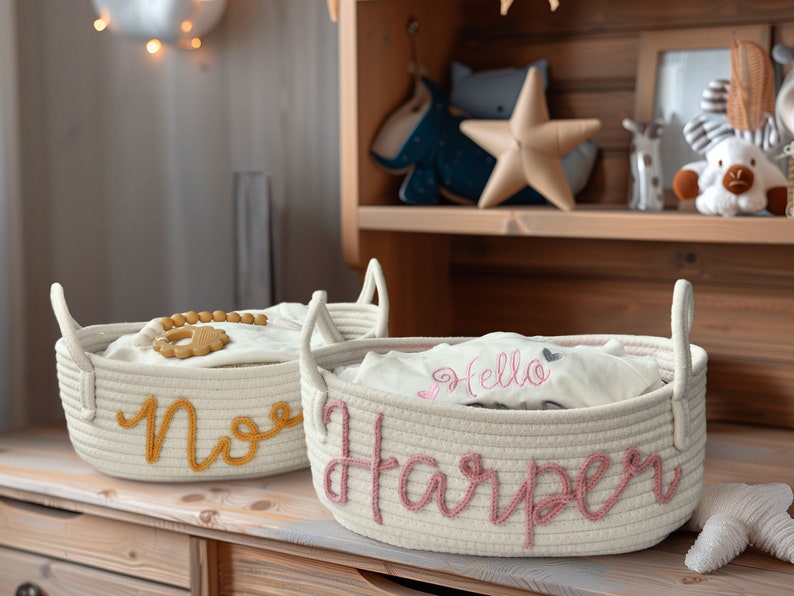 Baby Shower Gift Basket,Rope Cotton Basket,Personalized Baby Gift Basket,Baby Gift Basket,Toy Basket,Storage Basket,Baby Name Gift,Baby Gift image 4