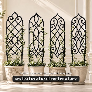 Paquete de 20 diseños elegantes de celosía para plantas en formato SVG / Diseños para corte láser