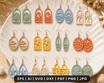 Summer Beach Earrings SVG Bundle, Laser Cut Dangle Files, Coastal Jewelry (Digital Download)