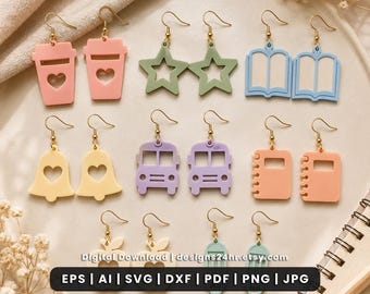 Teacher Earrings SVG Bundle, Laser Cut School Dangle Files, Back to School Designs
