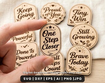 Encouragement Tokens SVG Set, Laser Cut Motivation, 10 Designs (Digital Download)
