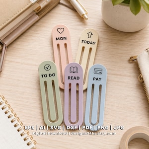 28 Paperclip Bookmark SVG Bundle, Planner Clip Laser Cut Files, Acrylic Weekly Tabs