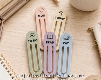28 Paperclip Bookmark SVG Bundle, Planner Clip Laser Cut Files, Acrylic Weekly Tabs