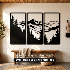 Mountain Triptych Wall Art SVG, Laser Cut Landscape Panel Set (Digital File)