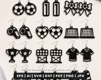 Soccer Earrings SVG Bundle, Laser Cut Game Day Dangle Files, Digital Download