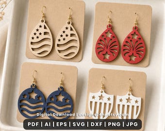 Patriotic USA Earrings SVG Bundle, 4th of July Earrings Laser Cut Designs (Digital Download)