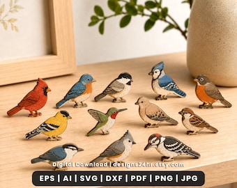 Tiny Backyard Birds SVG Bundle, Laser Cut SVG Files, Craft Fair Shelf Sitters