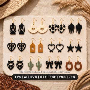 Western Earrings SVG Bundle, Laser Cut Cowgirl Boot Hat Horseshoe Files (Digital Download)