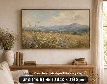Floral Meadow Frame TV Art Bundle, Neutral Cottagecore Landscape Collection (Digital Download)
