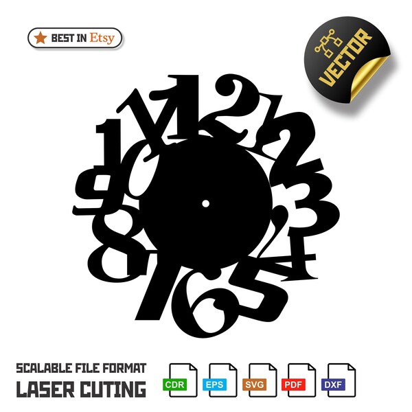 Digital Laser File | Clock CDR EPS SVG | Art Laser cutting files vector templates, clock vector files