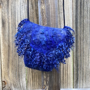 Wool Felted Crossbody Bag “Sapphire”, Blue Fur Bag