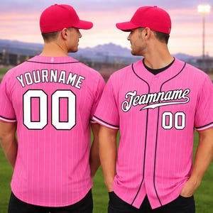 Custom Pink Pinstripe Baseball Jersey, Personalized Team Name Number Shirt
