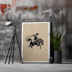 Cowboy Illustration Vintage Western Print, Southwestern Western Room Decor, Cowboy Wall Art, Modern Cowboy Poster Print, Cowboy Apparel
