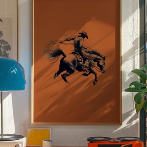 Cowboy Illustration Vintage Western Print, Southwestern Western Room Decor, Cowboy Wall Art, Modern Cowboy Poster Print, Cowboy Apparel